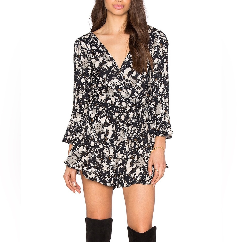 Free People All the Right Ruffles Romper in Raven Combo Size S
